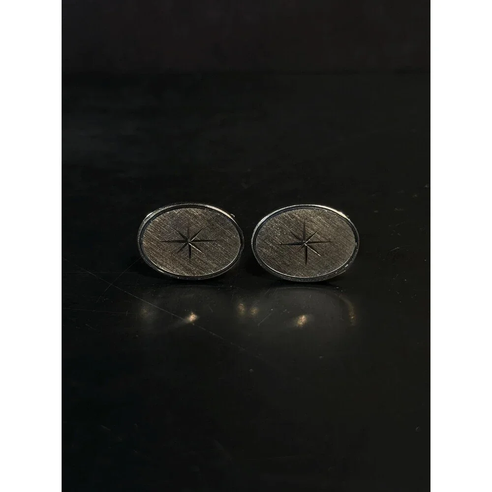 Vintage Raimond Sterling Silver Starburst Oval Cufflinks Mid Century